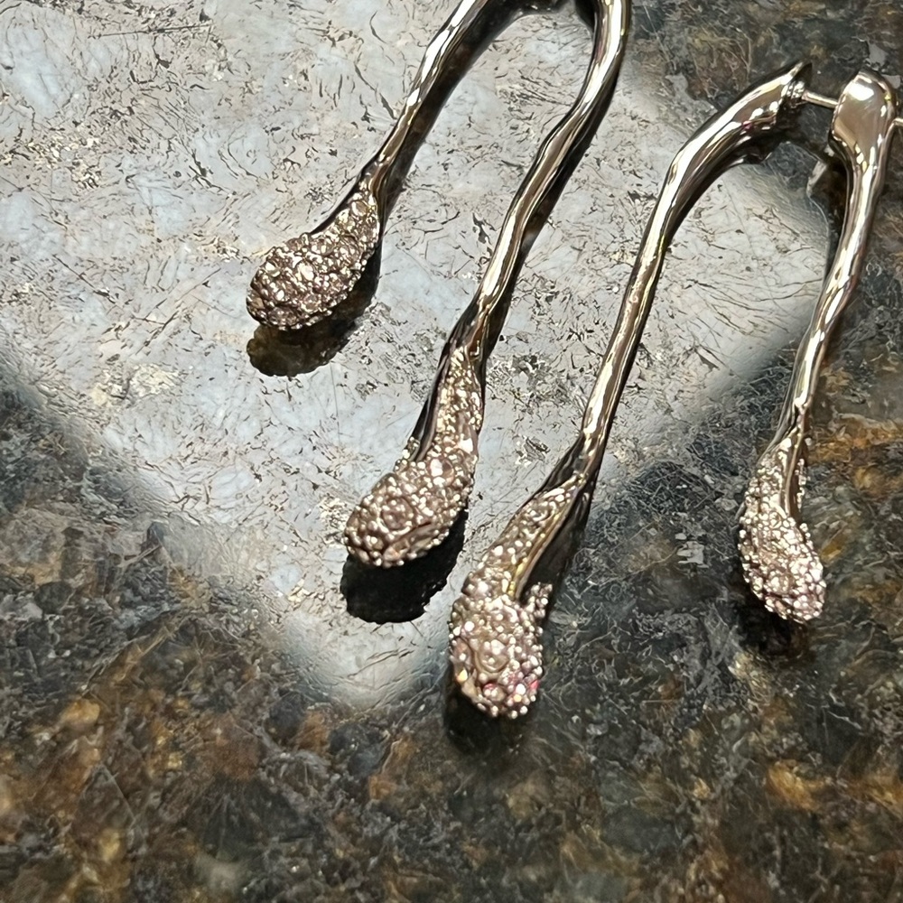 New Signed Alexis Bittar AB Silvery Orbiting Crystal Encrusted Drop Earring - Picture 5 of 9